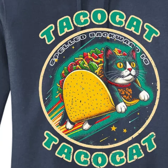 Retro Tacocat Spelled Backward Is Tacocat Funny Cat Women's Pullover Hoodie