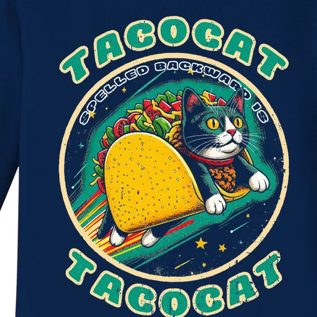 Retro Tacocat Spelled Backward Is Tacocat Funny Cat Baby Long Sleeve Bodysuit