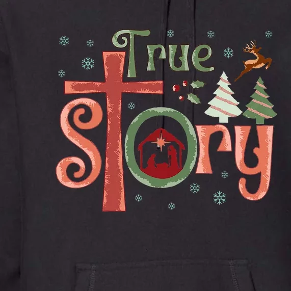 Retro True Story Jesus Christmas Nativity Scene Christian Premium Hoodie