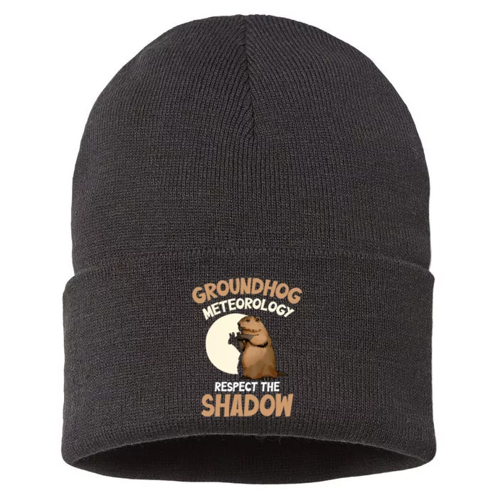 Respect The Shadow Meteorology Funny Groundhog Day Sustainable Knit Beanie