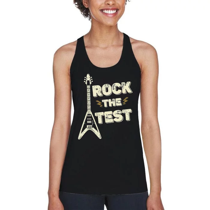 Rock The Test Guitar Testing Day Teacher Test Day Teacher Women's Racerback Tank