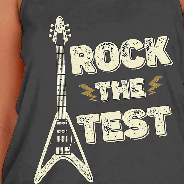 Rock The Test Guitar Teacher Test Day Testing Day Teacher Women's Knotted Racerback Tank