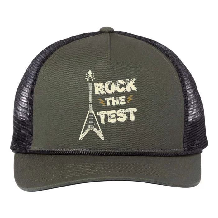 Rock The Test Guitar Teacher Test Day Testing Day Teacher Retro Rope Trucker Hat Cap