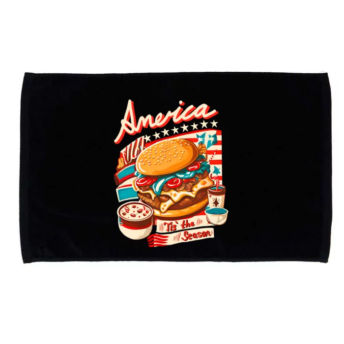 Retro Tis The Season Hamburger America 4th Of July Patriotic Great Gift Microfiber Hand Towel