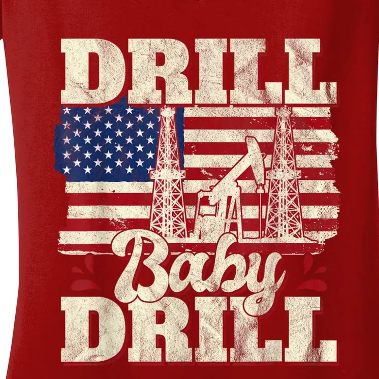 Red Trump Trump 2024 Drill Baby Drill Election Red Women's V-Neck T-Shirt