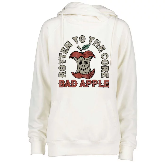 Rotten To The Core Bad Apple Funny Womens Funnel Neck Pullover Hood