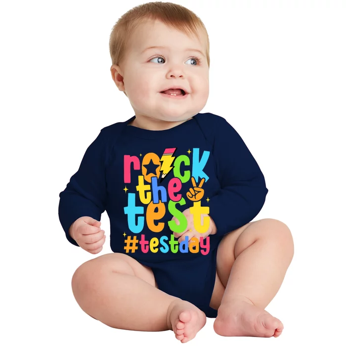 Rock The Test Testing Day Motivational Teacher Student Baby Long Sleeve Bodysuit