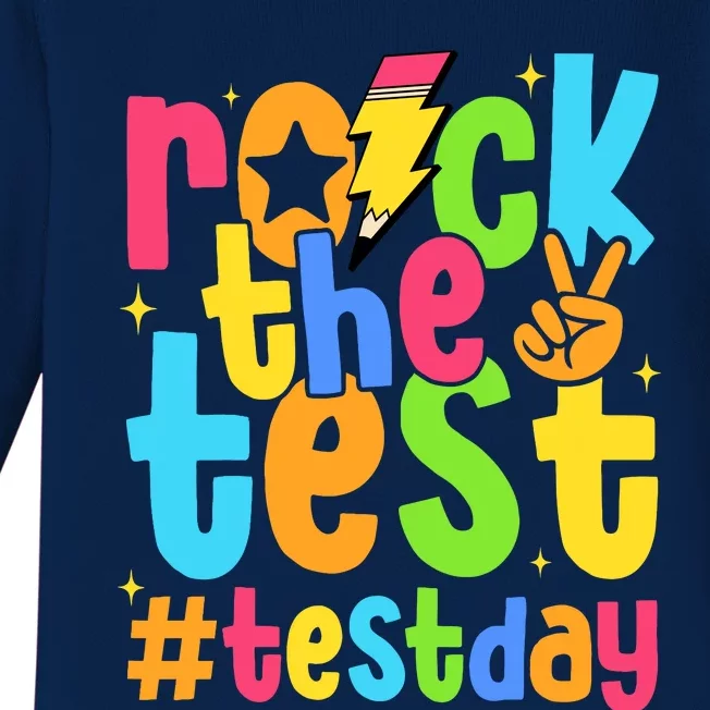 Rock The Test Testing Day Motivational Teacher Student Baby Long Sleeve Bodysuit