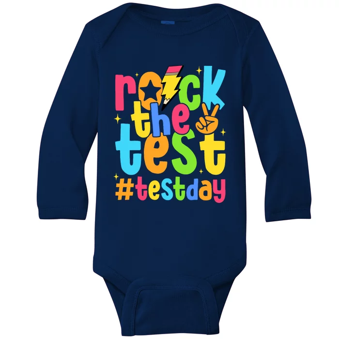 Rock The Test Testing Day Motivational Teacher Student Baby Long Sleeve Bodysuit