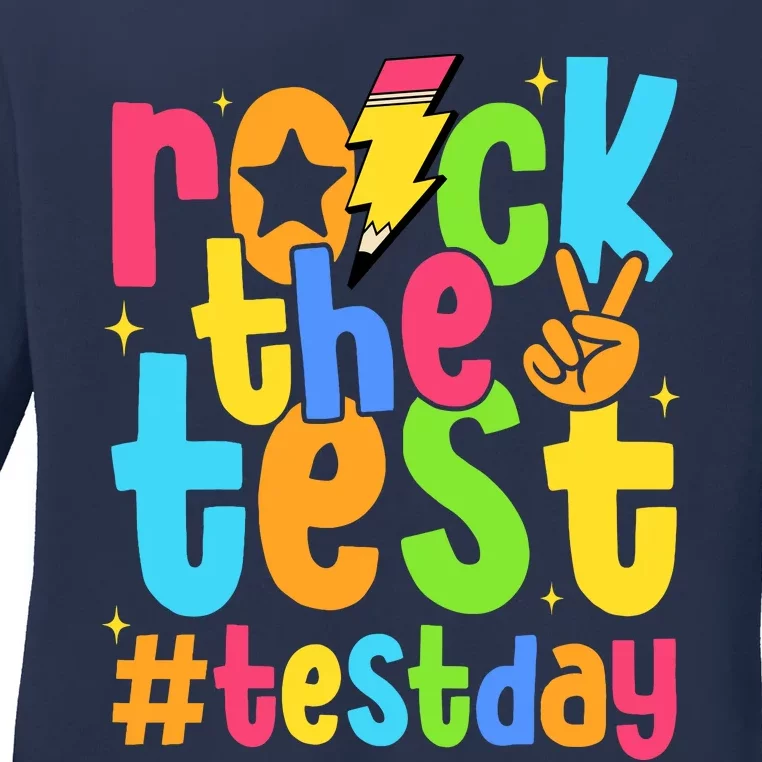 Rock The Test Testing Day Motivational Teacher Student Ladies Long Sleeve Shirt