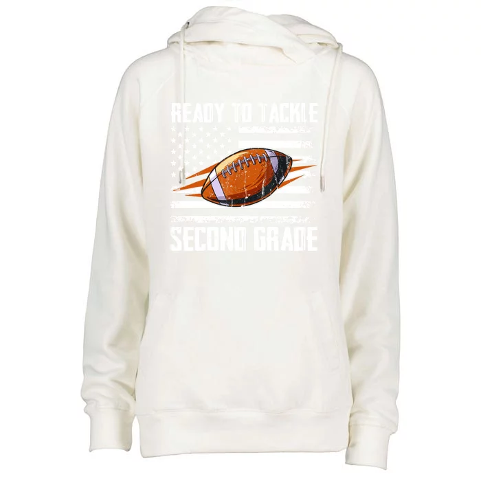 Ready To Tackle Second Grade Football Happy First School Day Gift Womens Funnel Neck Pullover Hood