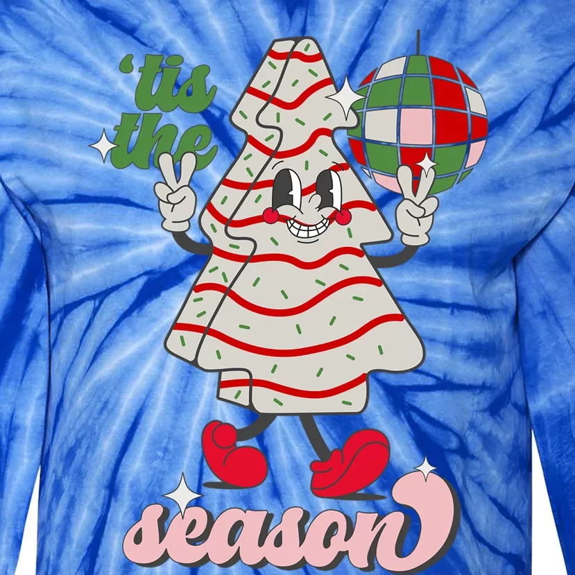 Retro Tis The Season Christmas Tree Cake Funny Xmas Costume Gift Tie-Dye Long Sleeve Shirt