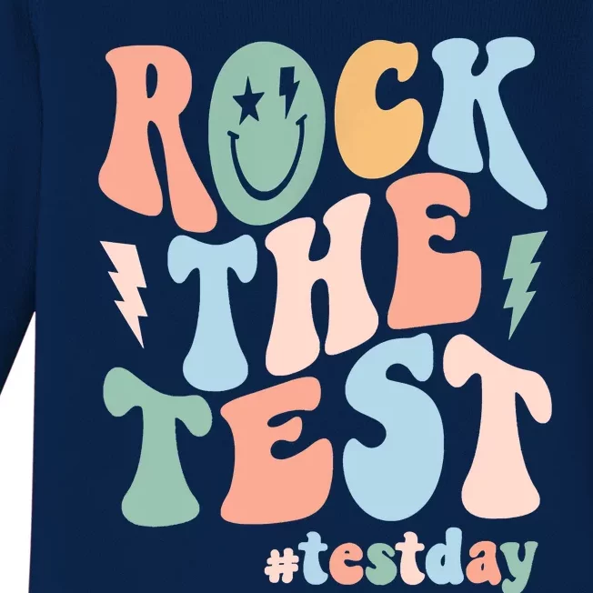 Rock The Test Testing Day Retro Motivational Teacher Student Baby Long Sleeve Bodysuit