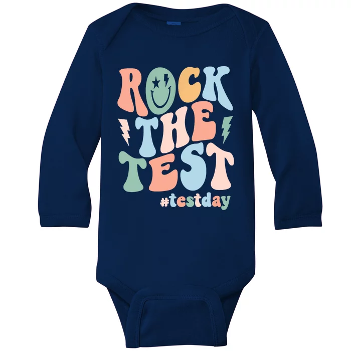 Rock The Test Testing Day Retro Motivational Teacher Student Baby Long Sleeve Bodysuit