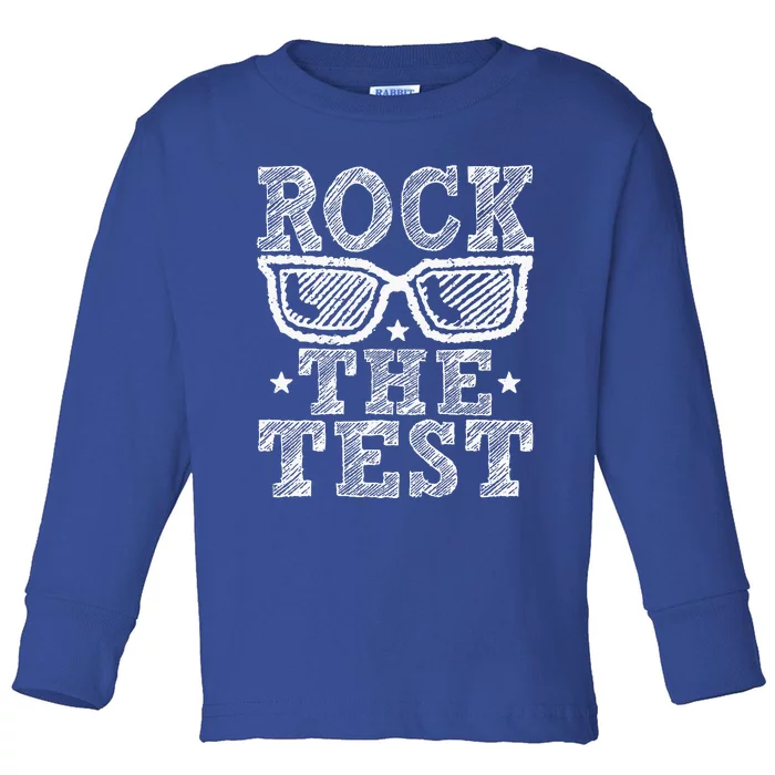 Rock The Test Testing Day Retro Motivational Toddler Long Sleeve Shirt