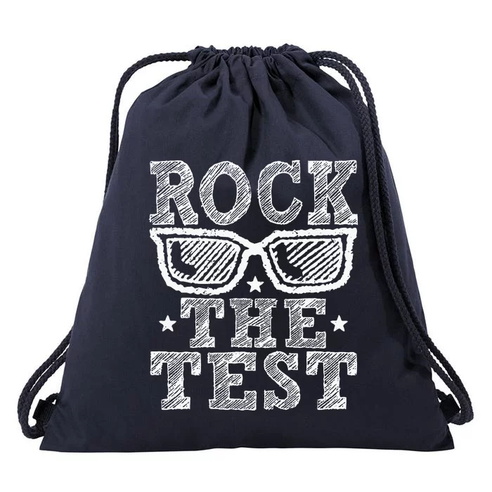 Rock The Test Testing Day Retro Motivational Drawstring Bag