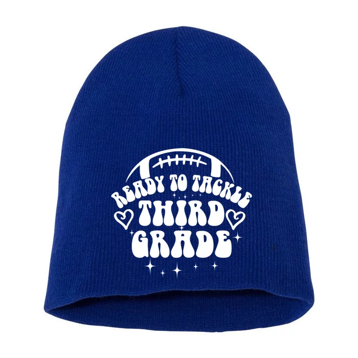 Ready To Tackle Third Grade First Day Of School Football Gift Short Acrylic Beanie