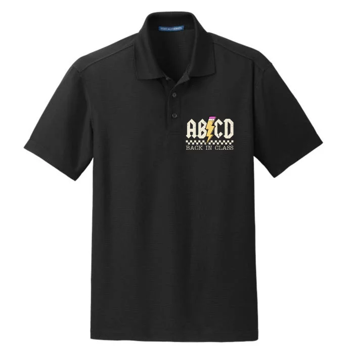 Retro Teacher Tour Abcd Back To School Classic Rock Dry Zone Grid Performance Polo