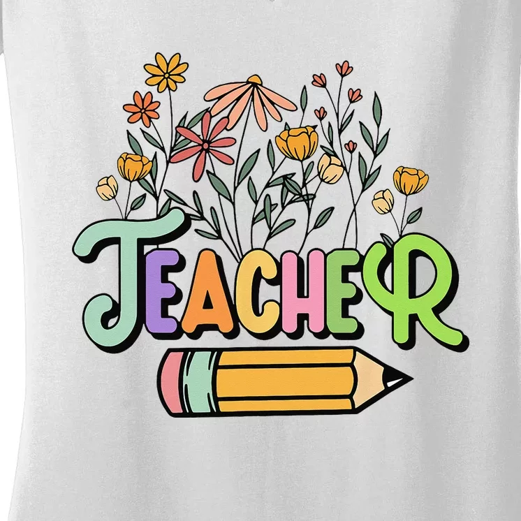 Retro Teacher Teacher for  Best Teacher Gifts Women's V-Neck T-Shirt