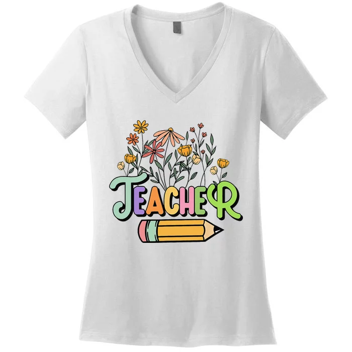 Retro Teacher Teacher for  Best Teacher Gifts Women's V-Neck T-Shirt