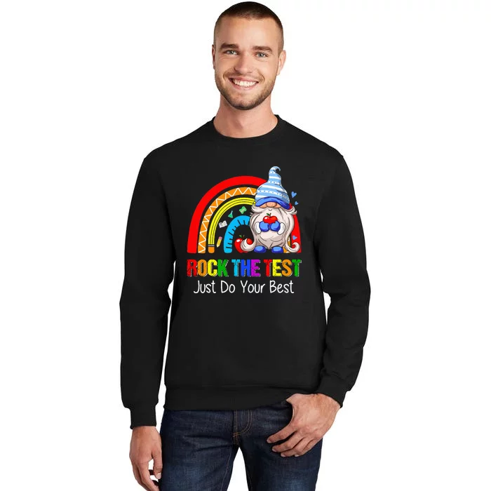 Rock The Test Funny Teacher Testing Day Rainbow Gnomes Sweatshirt