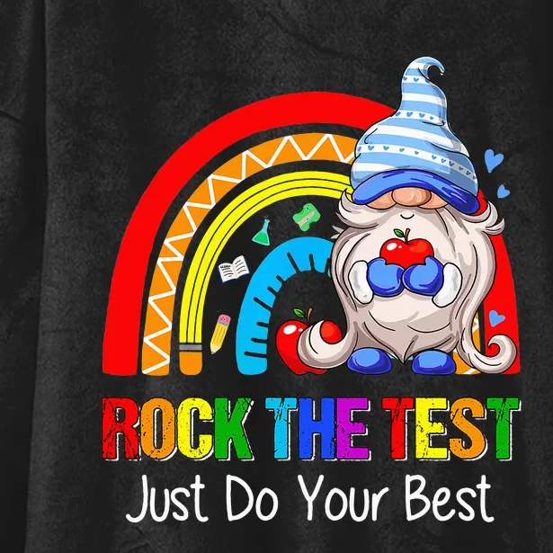 Rock The Test Funny Teacher Testing Day Rainbow Gnomes Hooded Wearable Blanket