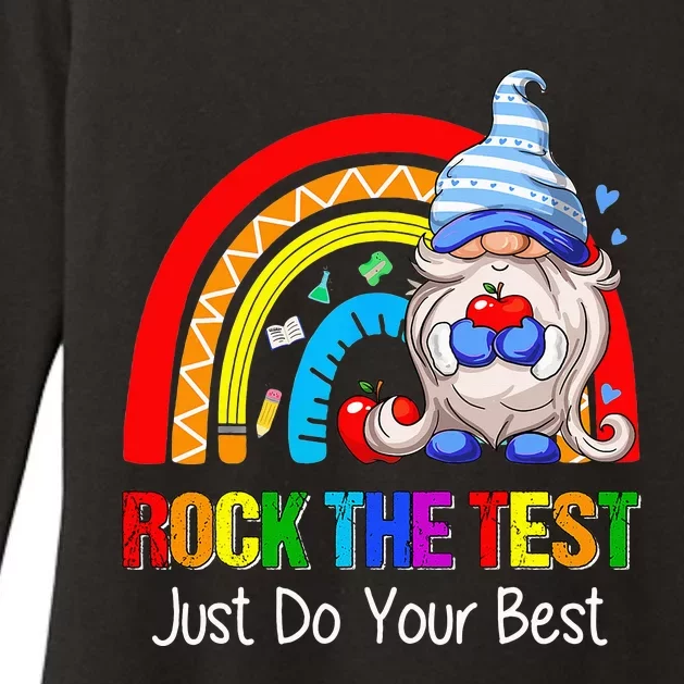 Rock The Test Funny Teacher Testing Day Rainbow Gnomes Womens CVC Long Sleeve Shirt