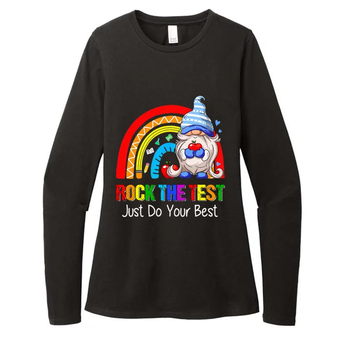 Rock The Test Funny Teacher Testing Day Rainbow Gnomes Womens CVC Long Sleeve Shirt