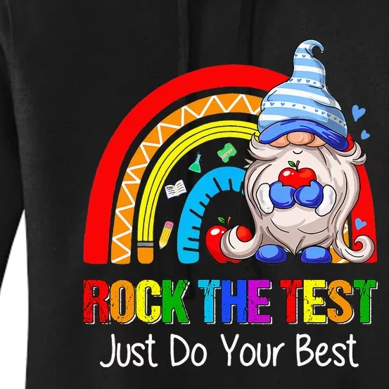 Rock The Test Funny Teacher Testing Day Rainbow Gnomes Women's Pullover Hoodie