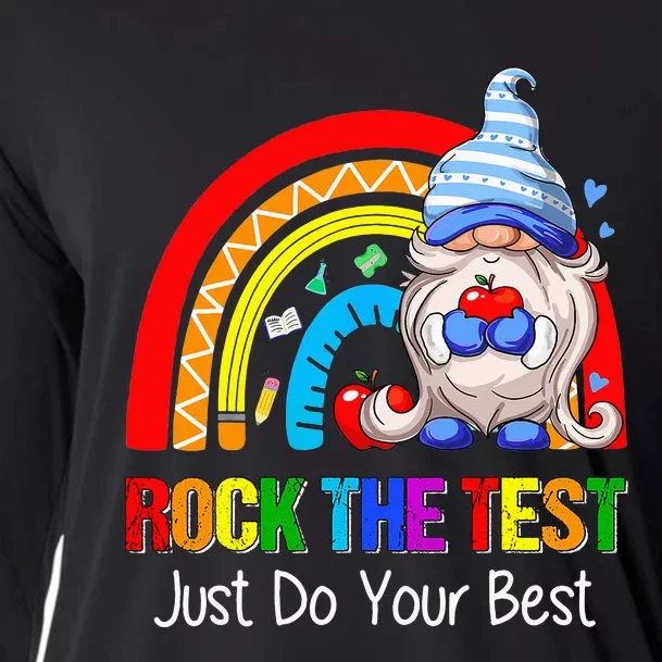 Rock The Test Funny Teacher Testing Day Rainbow Gnomes Cooling Performance Long Sleeve Crew