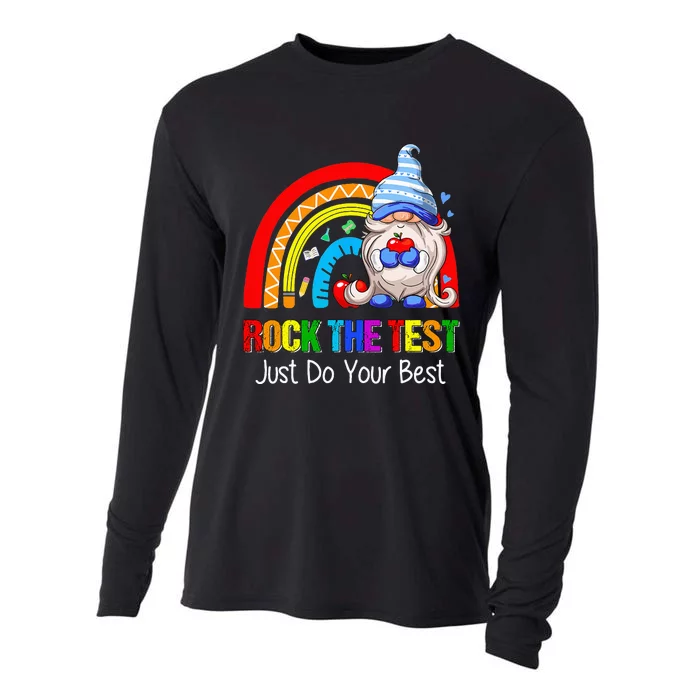 Rock The Test Funny Teacher Testing Day Rainbow Gnomes Cooling Performance Long Sleeve Crew