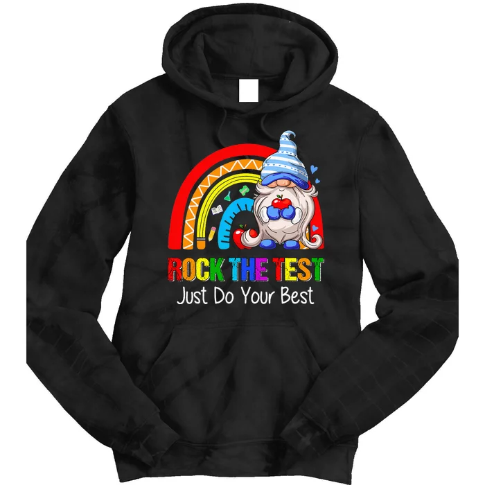 Rock The Test Funny Teacher Testing Day Rainbow Gnomes Tie Dye Hoodie