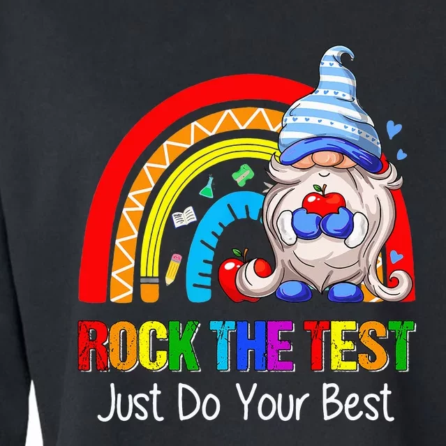 Rock The Test Funny Teacher Testing Day Rainbow Gnomes Cropped Pullover Crew