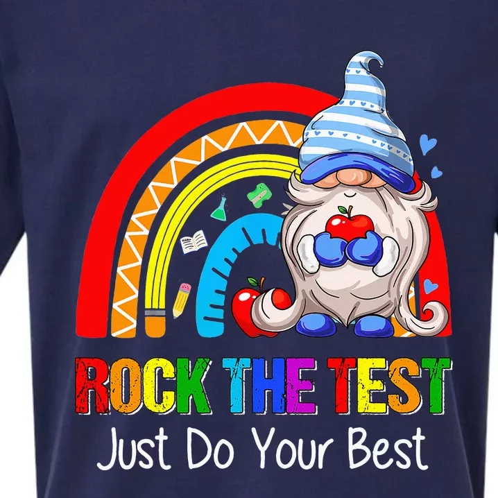 Rock The Test Funny Teacher Testing Day Rainbow Gnomes Sueded Cloud Jersey T-Shirt