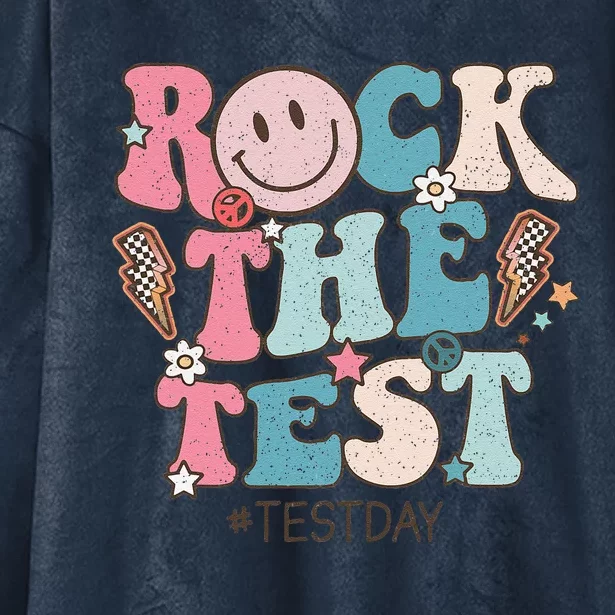 Rock The Test Testing Day Retro Motivational Teacher Student Hooded Wearable Blanket