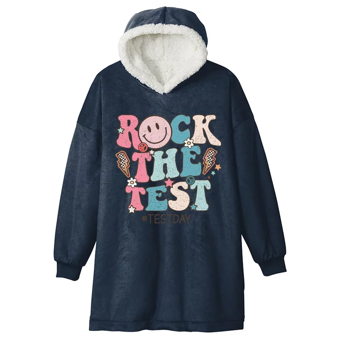 Rock The Test Testing Day Retro Motivational Teacher Student Hooded Wearable Blanket