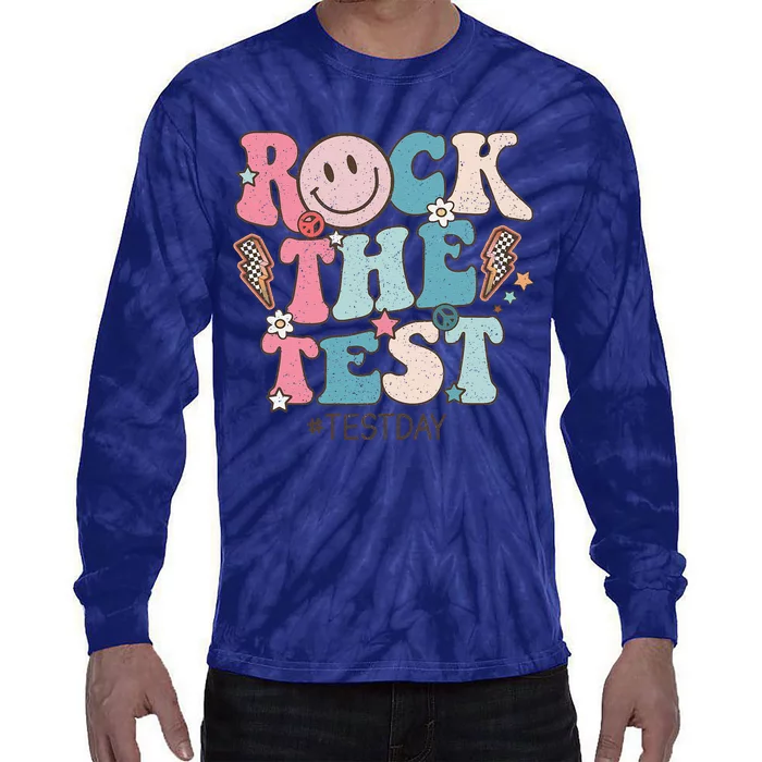 Rock The Test Testing Day Retro Motivational Teacher Student Tie-Dye Long Sleeve Shirt