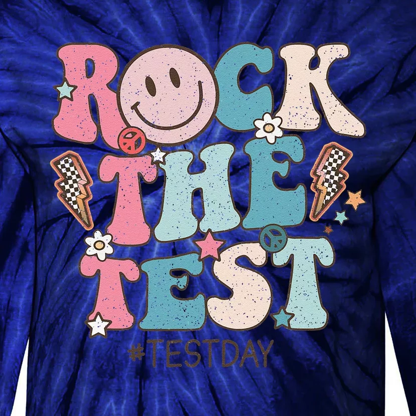 Rock The Test Testing Day Retro Motivational Teacher Student Tie-Dye Long Sleeve Shirt