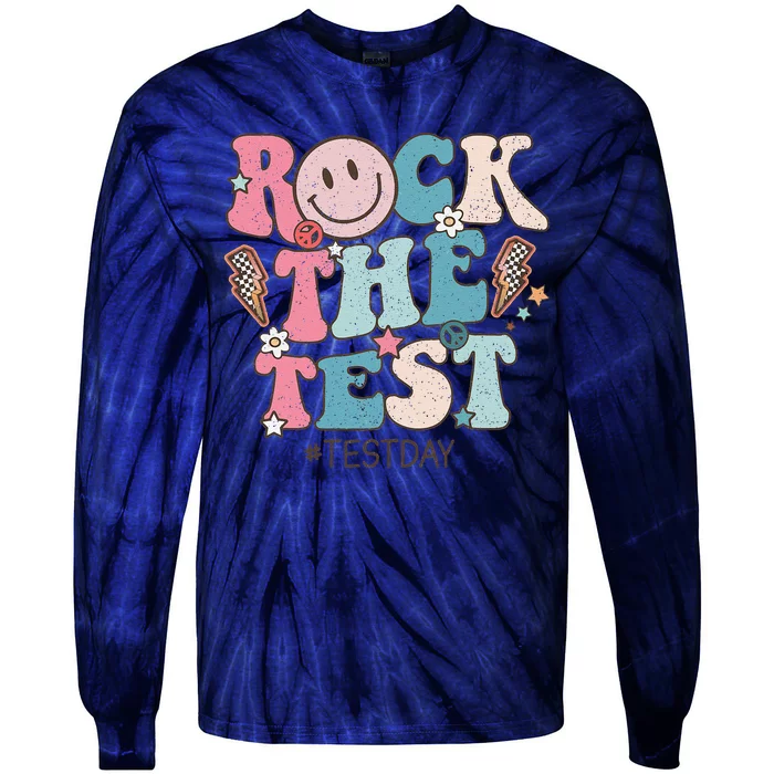 Rock The Test Testing Day Retro Motivational Teacher Student Tie-Dye Long Sleeve Shirt