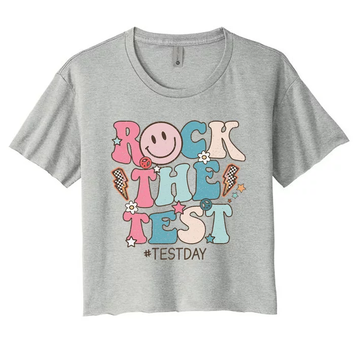 Rock The Test Testing Day Retro Motivational Teacher Student Women's Crop Top Tee