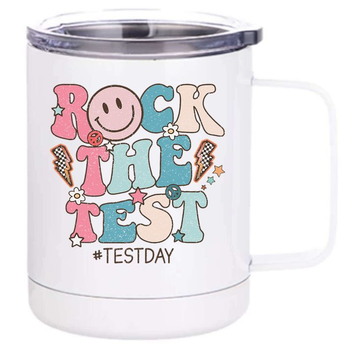 Rock The Test Testing Day Retro Motivational Teacher Student Front & Back 12oz Stainless Steel Tumbler Cup