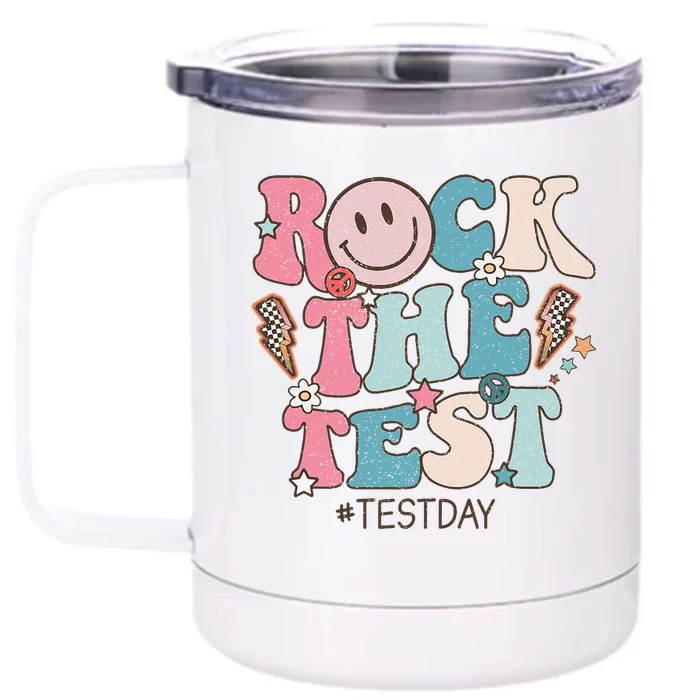 Rock The Test Testing Day Retro Motivational Teacher Student Front & Back 12oz Stainless Steel Tumbler Cup