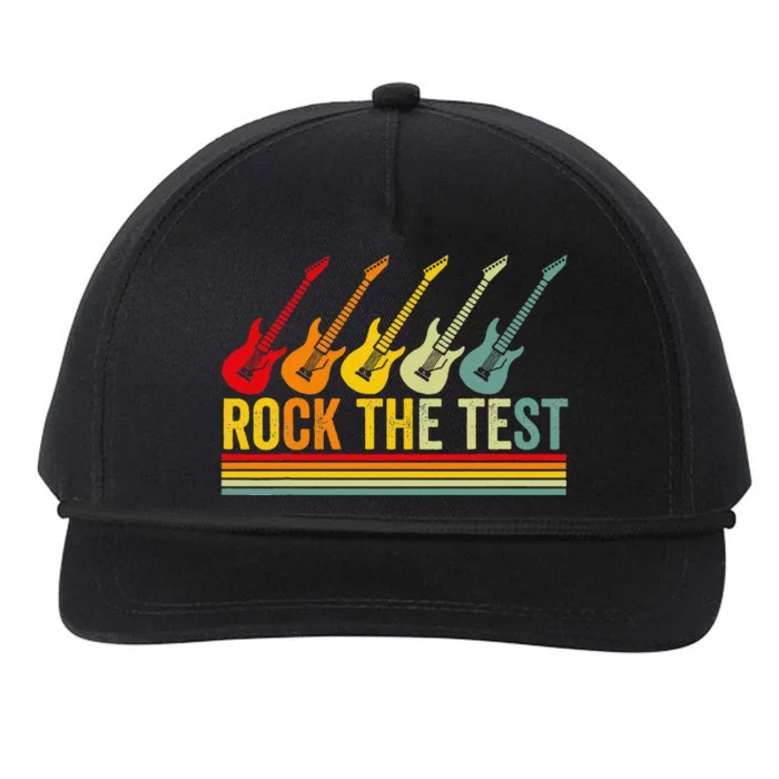 Rock The Test Guitar Teacher Test Day Testing Day Teacher Snapback Five-Panel Rope Hat