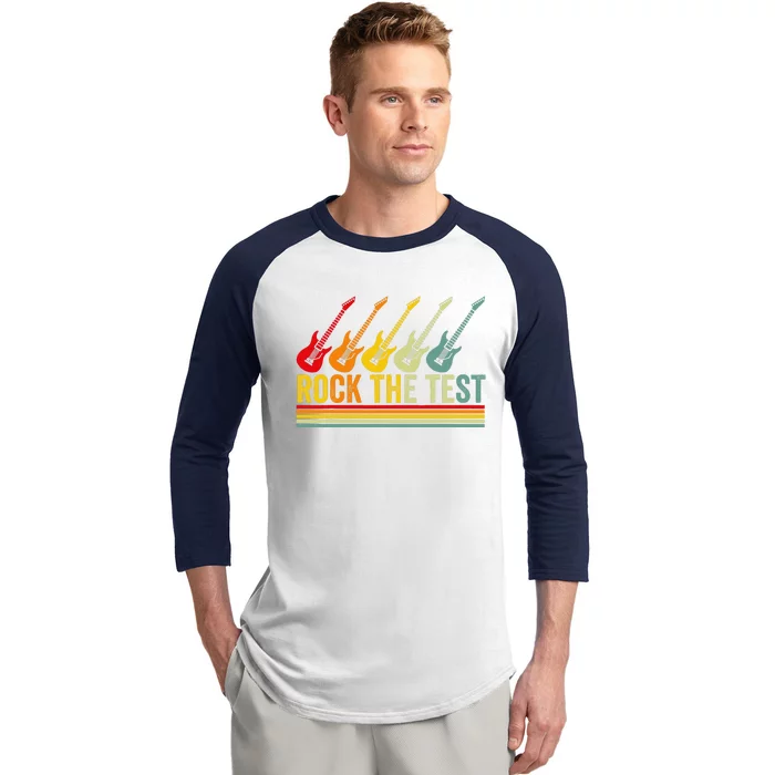 Rock The Test Guitar Teacher Test Day Testing Day Teacher Baseball Sleeve Shirt