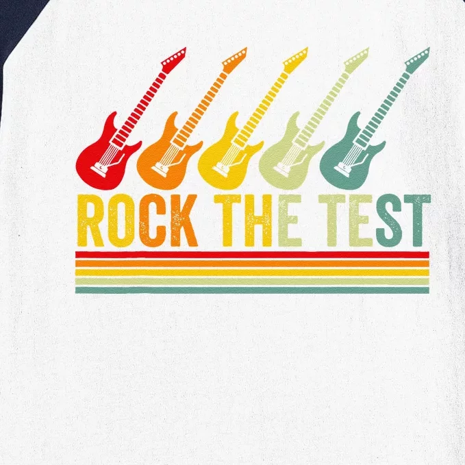 Rock The Test Guitar Teacher Test Day Testing Day Teacher Baseball Sleeve Shirt