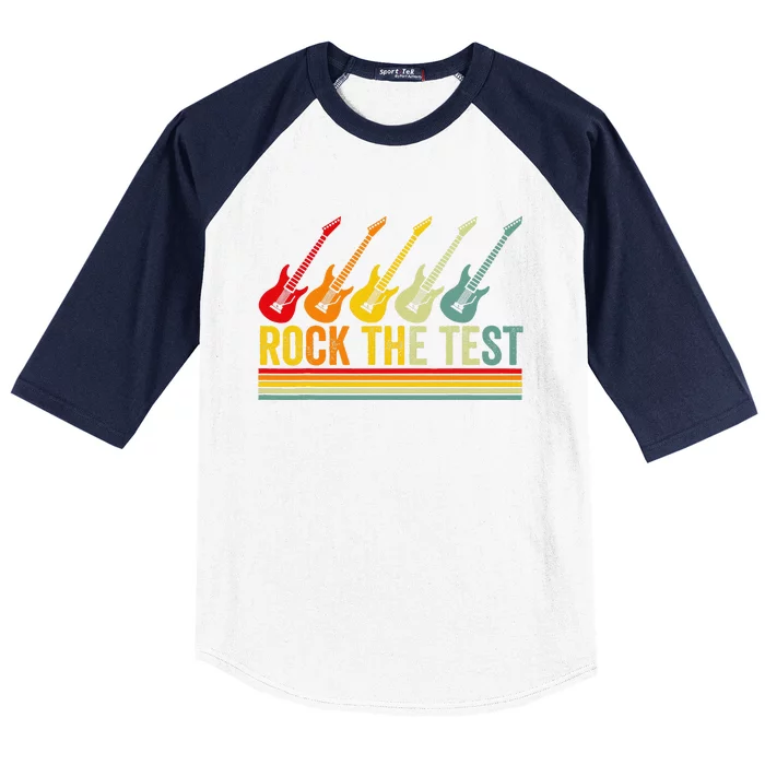 Rock The Test Guitar Teacher Test Day Testing Day Teacher Baseball Sleeve Shirt