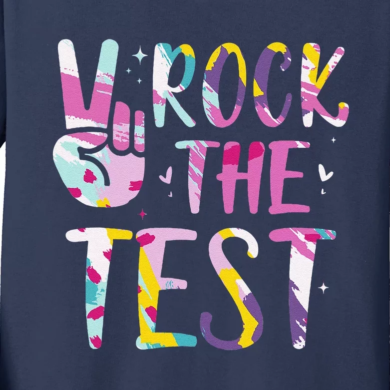 Rock The Test Testing Day Retro Motivational Teacher Student Kids Long Sleeve Shirt