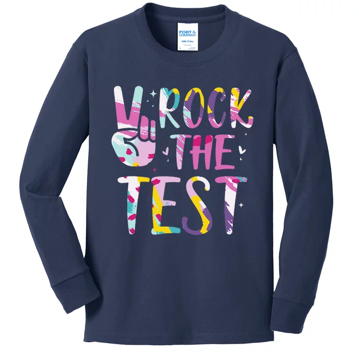 Rock The Test Testing Day Retro Motivational Teacher Student Kids Long Sleeve Shirt