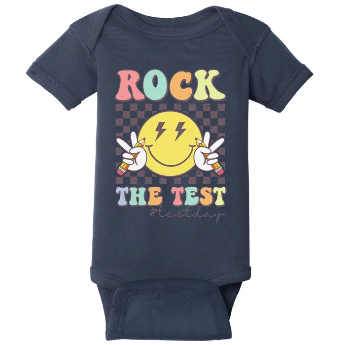 Rock The Test Testing Day Retro Motivational Teacher Student Baby Bodysuit