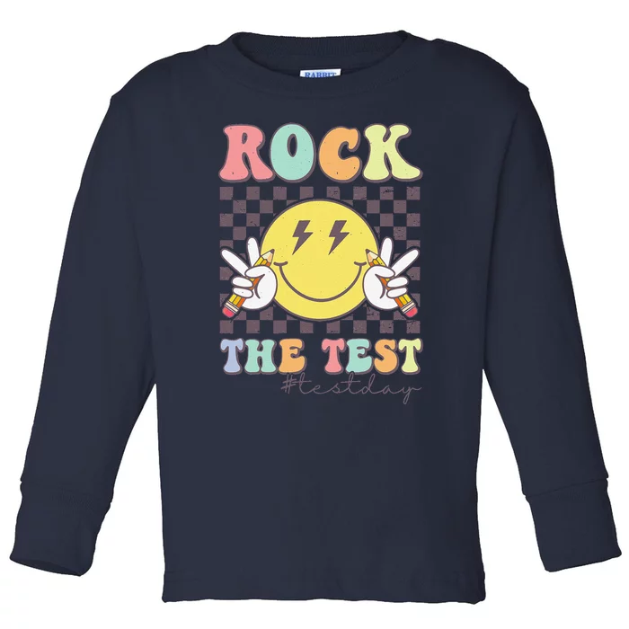 Rock The Test Testing Day Retro Motivational Teacher Student Toddler Long Sleeve Shirt